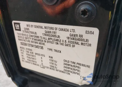 2004 Chevrolet Silverado 1500 Z71 из США, поврежденный, VIN 2GCEK13T841345136